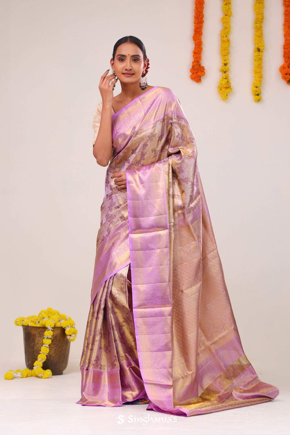 Mauve Gold Jaal Kanjivaram Silk Saree