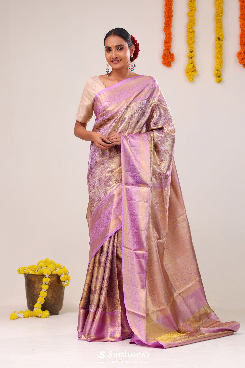 Mauve Gold Jaal Kanjivaram Silk Saree