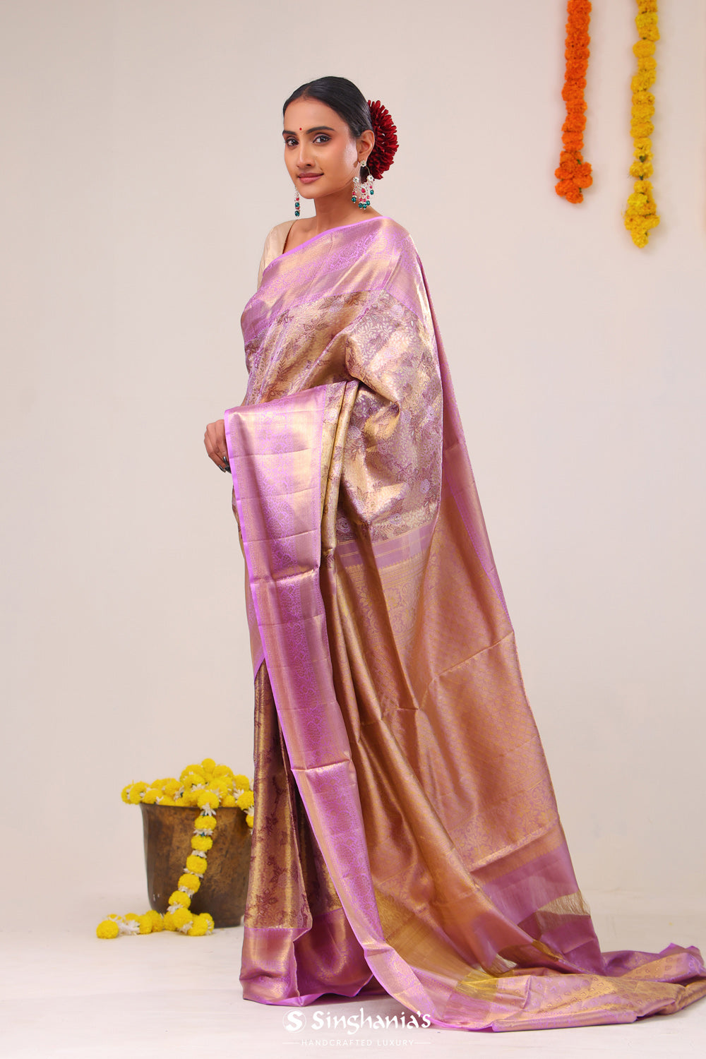 Mauve Gold Jaal Kanjivaram Silk Saree