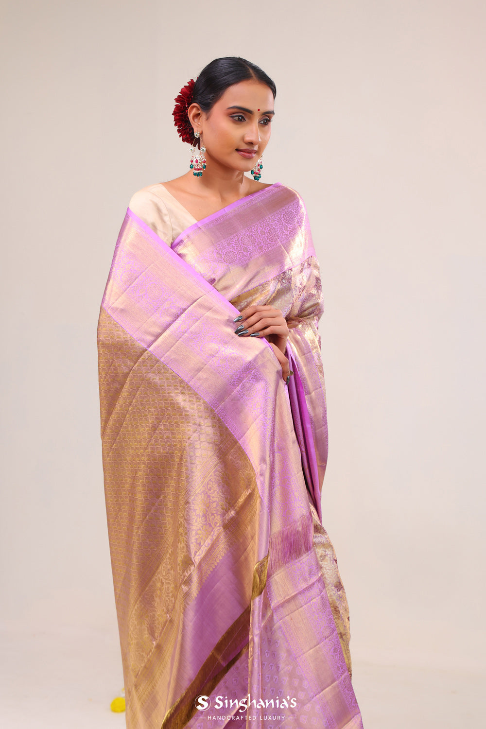 Mauve Gold Jaal Kanjivaram Silk Saree