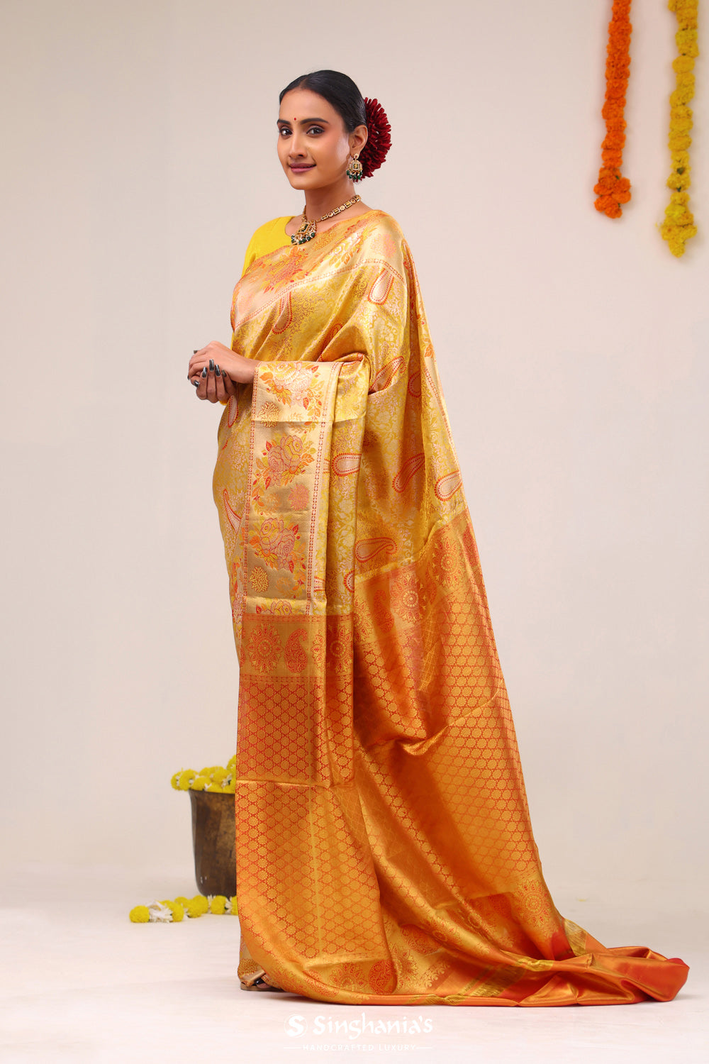 Empire Yellow Paisley Kanjivaram Silk Saree