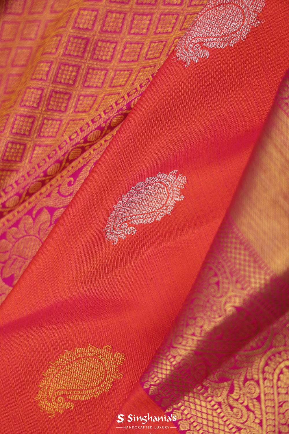 Georgia Peach Paisley Kanjivaram Silk Saree