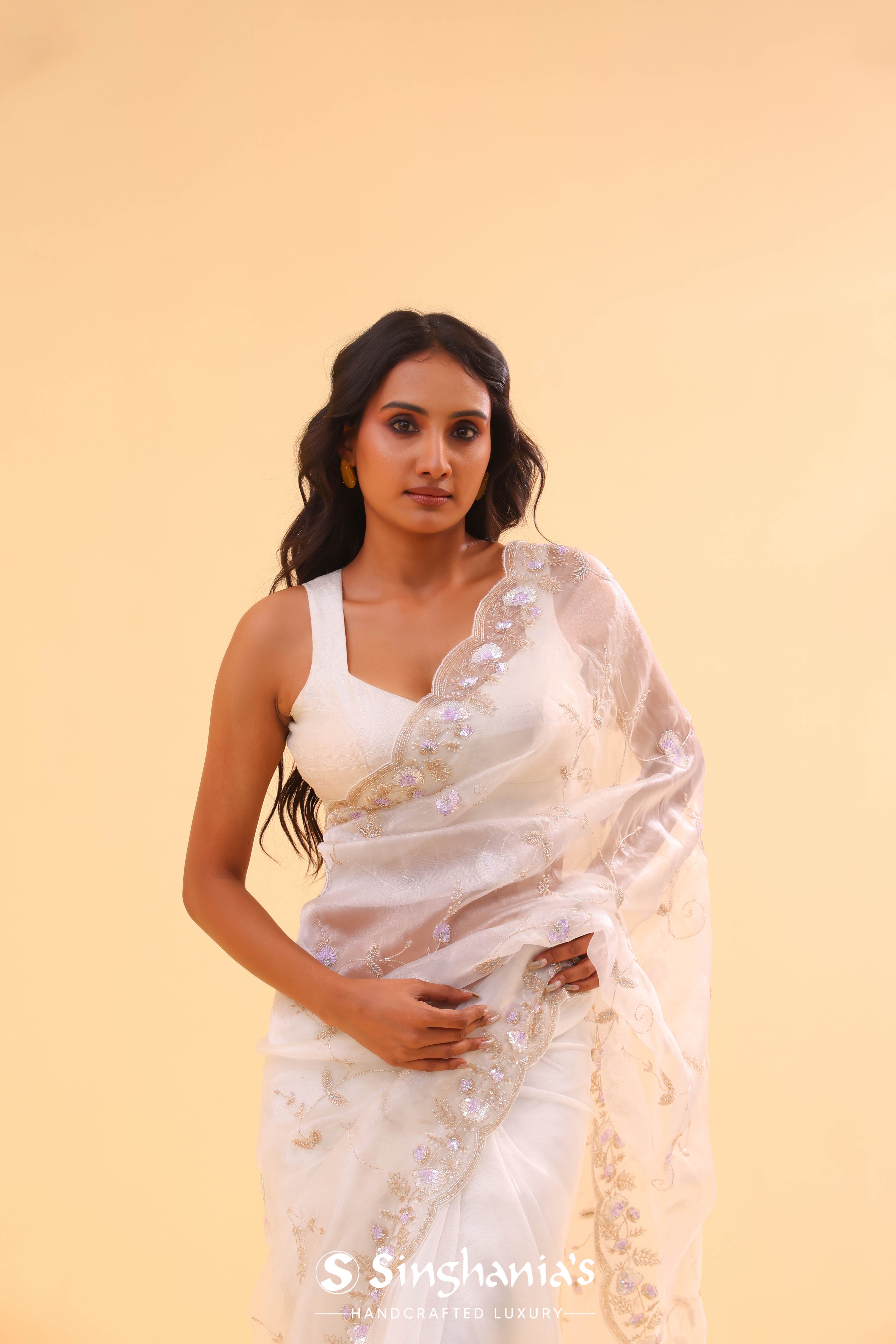 Vista White Organza Handcrafted Saree