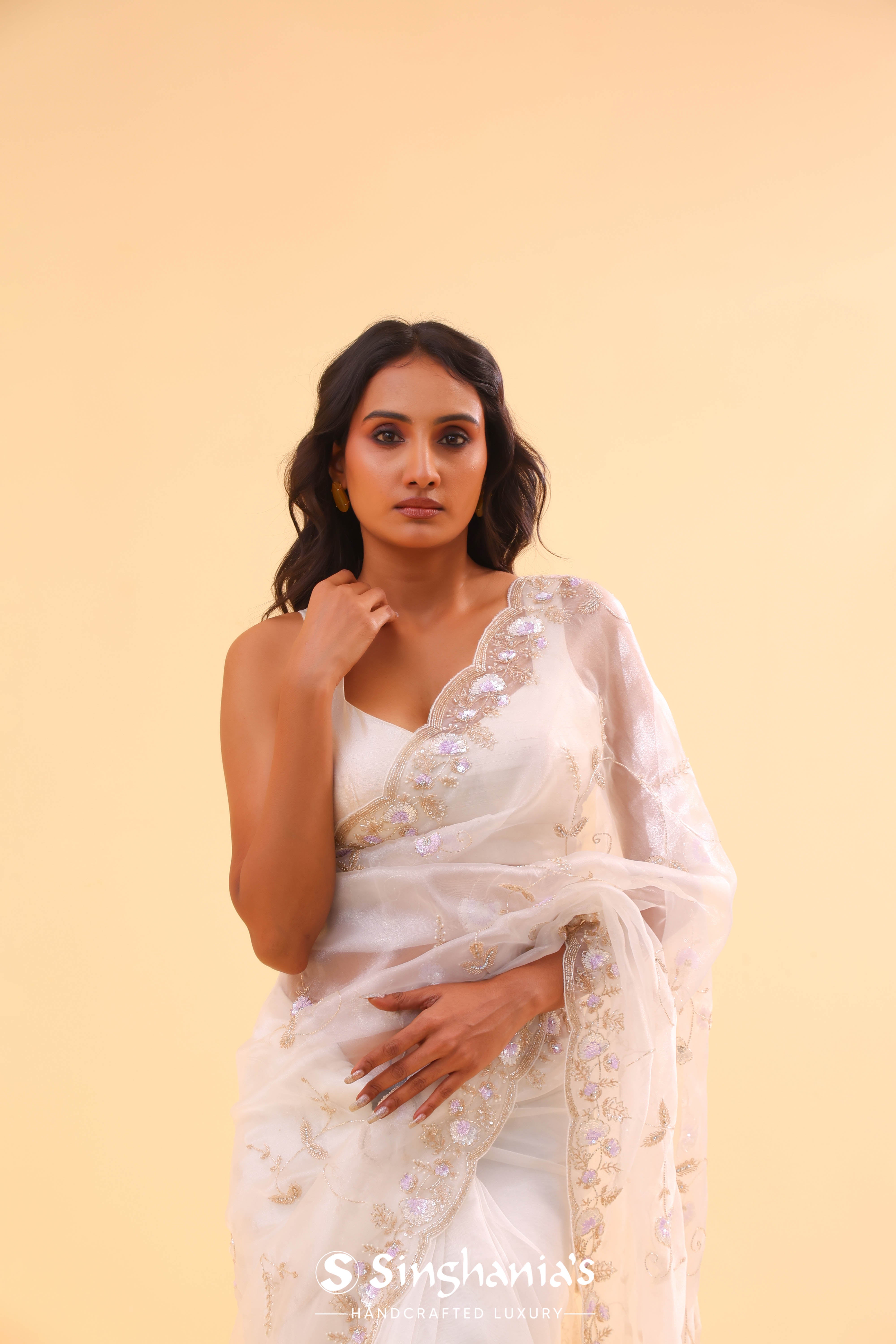 Vista White Organza Handcrafted Saree