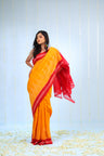 Marigold Orange Ikkat Cotton Saree With Contrast Border