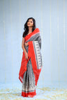 Cloud Grey Ikkat Silk Saree With Butti Design