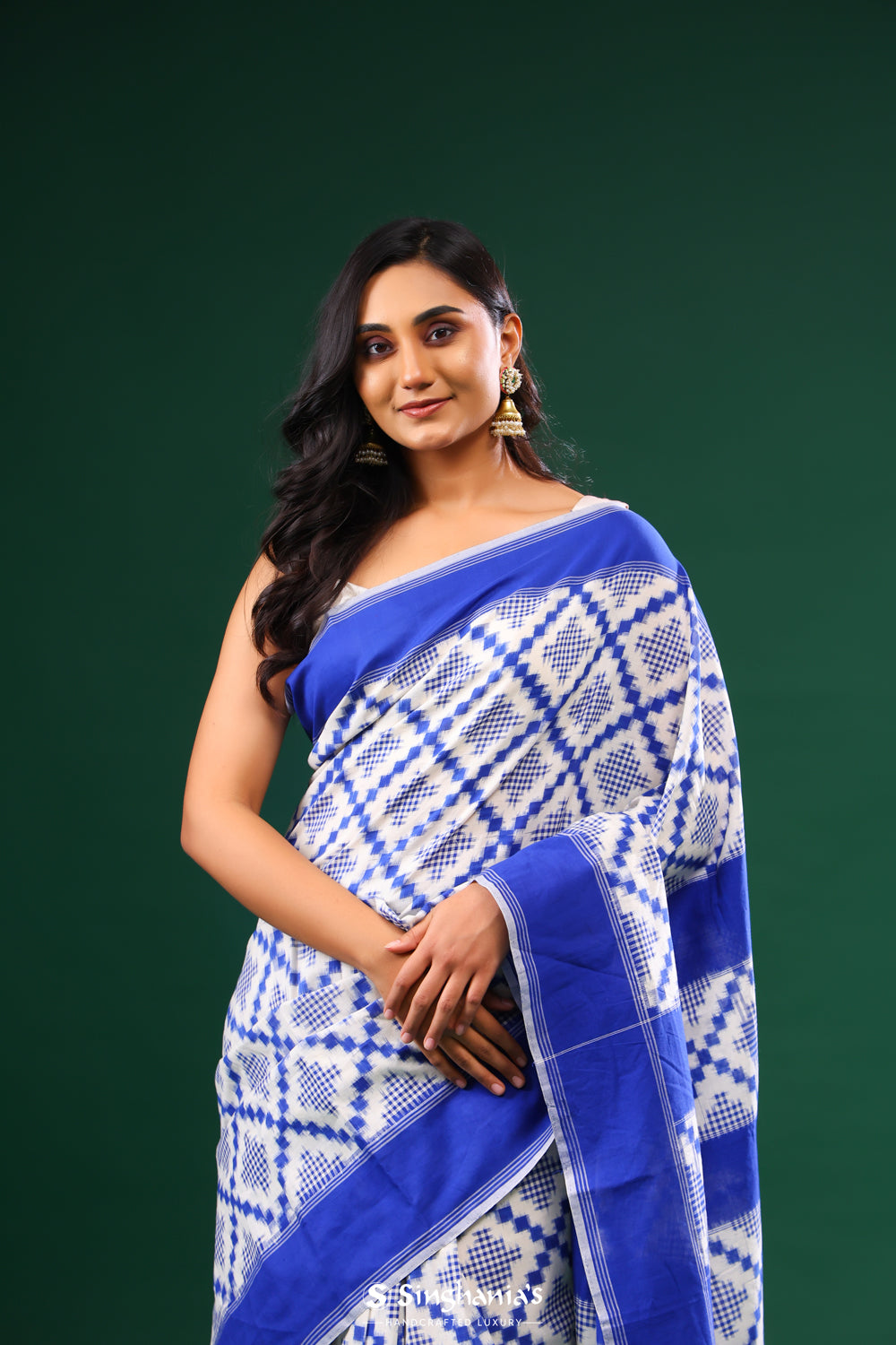 Picotee Blue Ikkat Cotton Saree