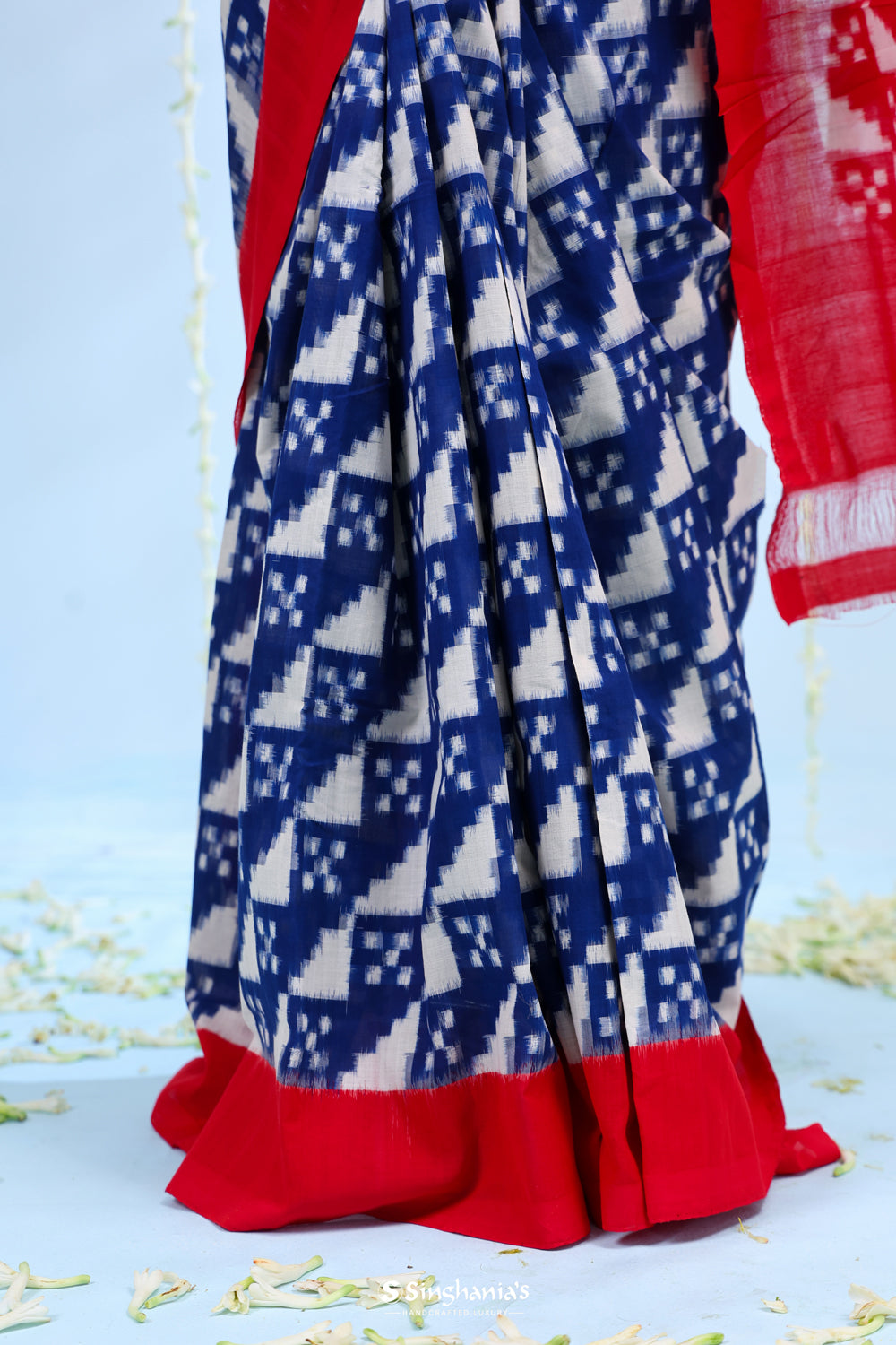 Royal Blue Ikkat Cotton Saree With Abstract Pattern