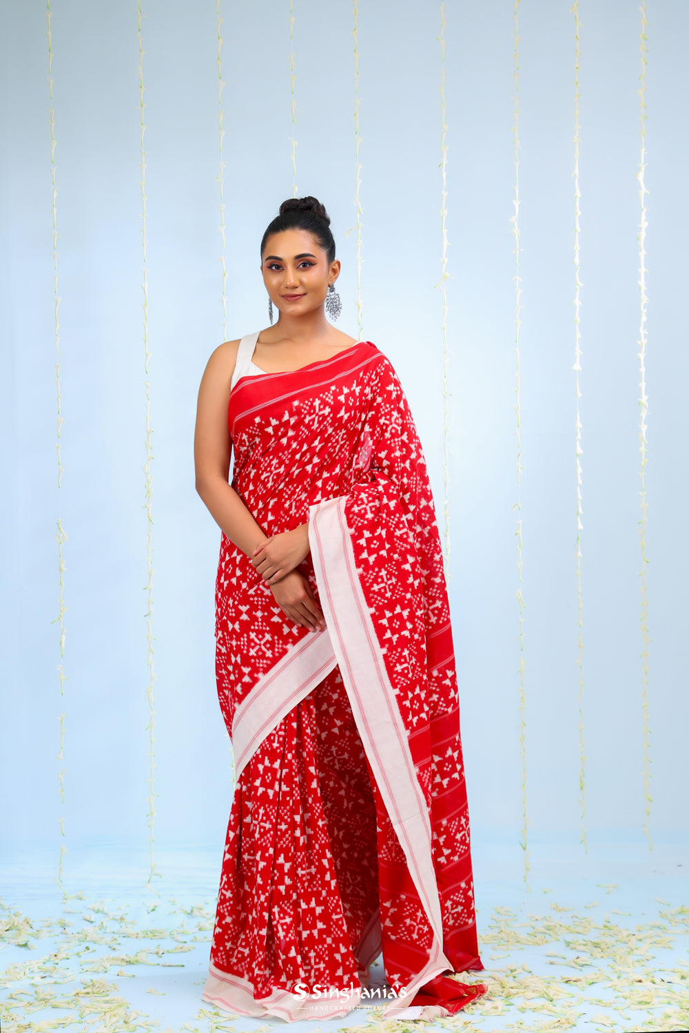 Chief Red Ikkat Cotton Saree With All-Over Design