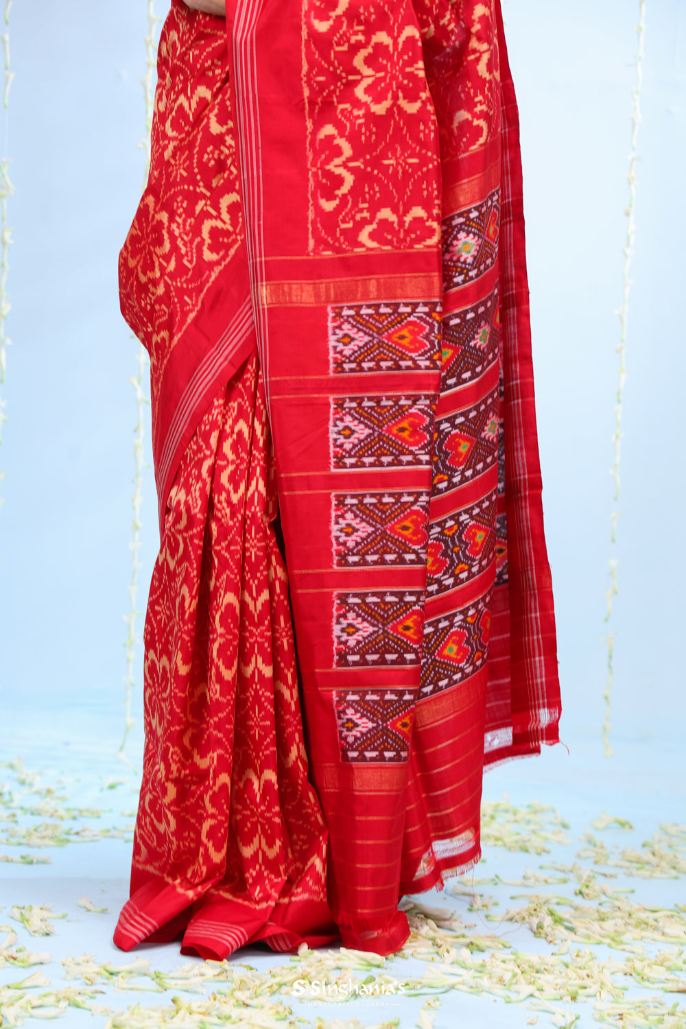 Cardinals Red Ikkat Patola Silk Saree With Jaal Design