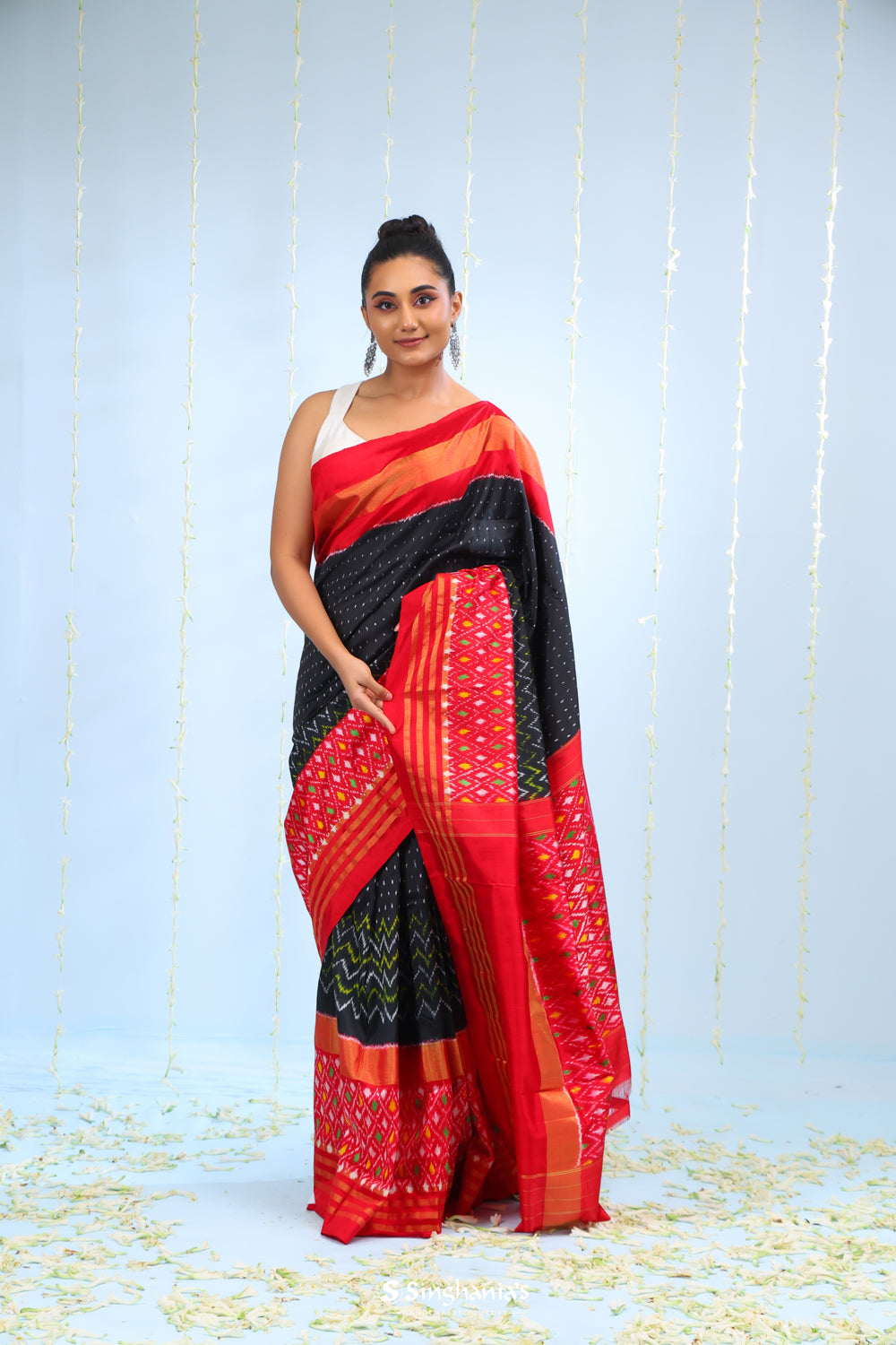 Smokey Black Ikkat Silk Saree With Butti Design