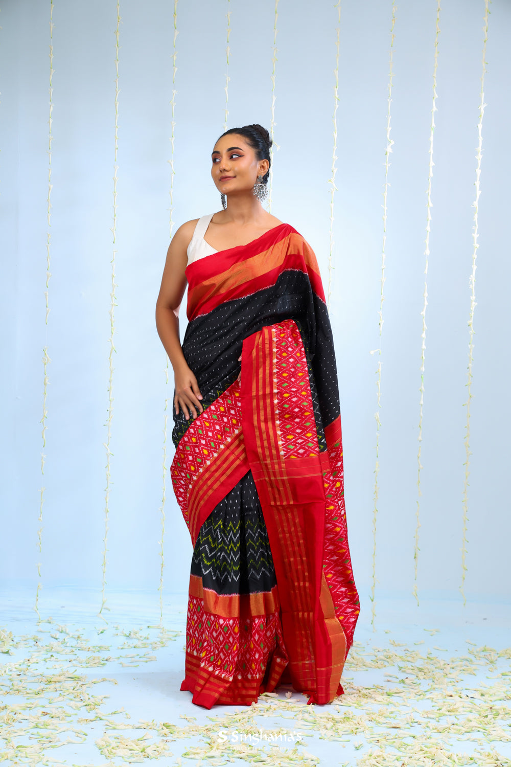 Smokey Black Ikkat Silk Saree With Butti Design