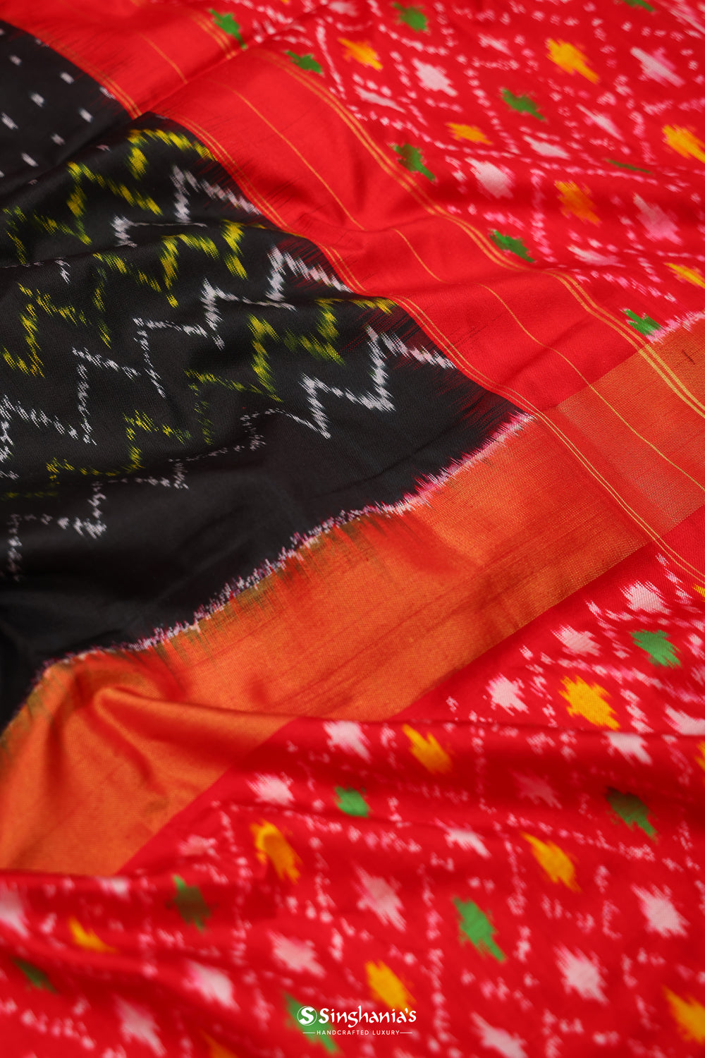 Smokey Black Ikkat Silk Saree With Butti Design