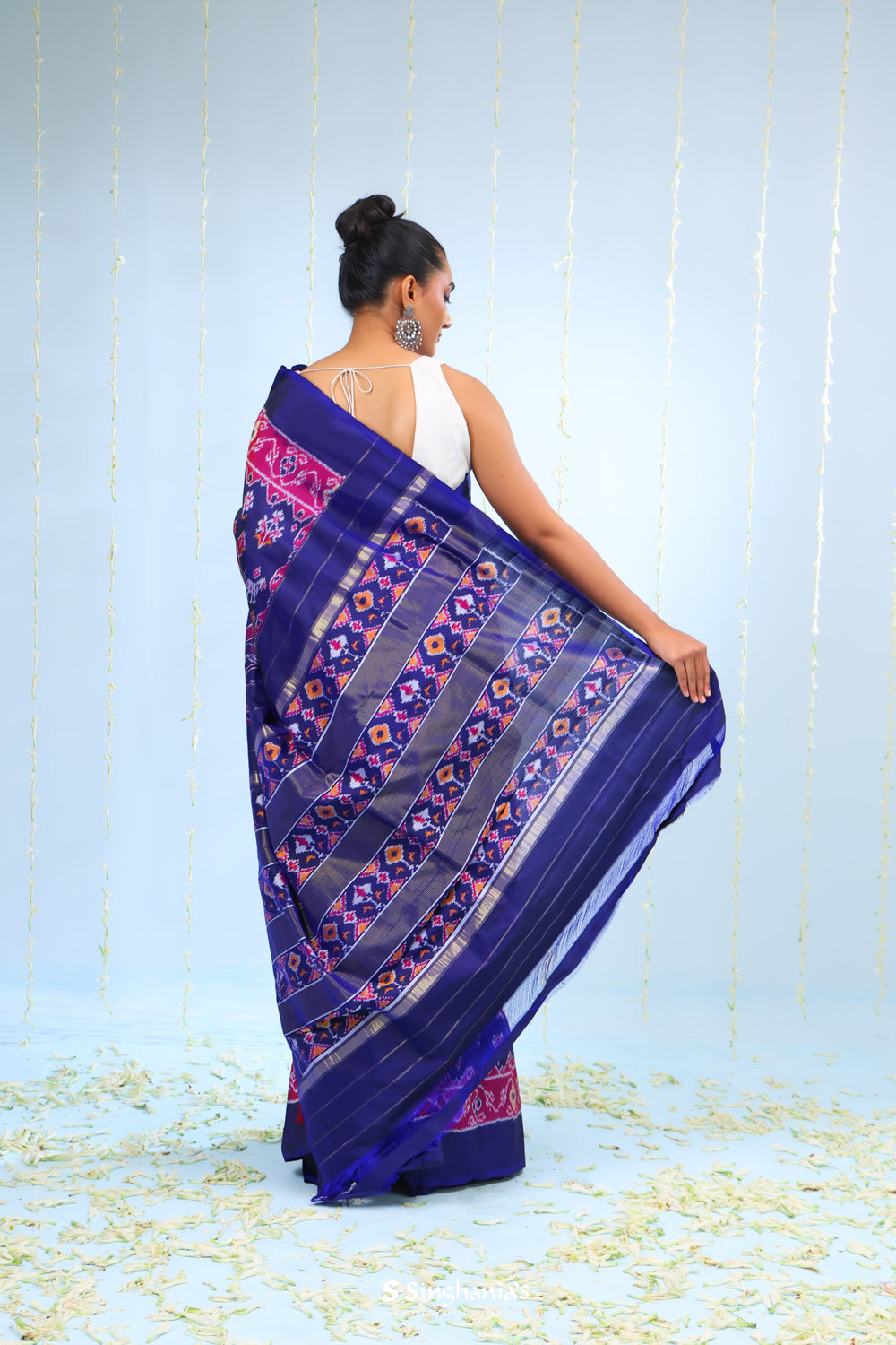 Indigo Purple Ikkat Silk Saree With Elephant Motif