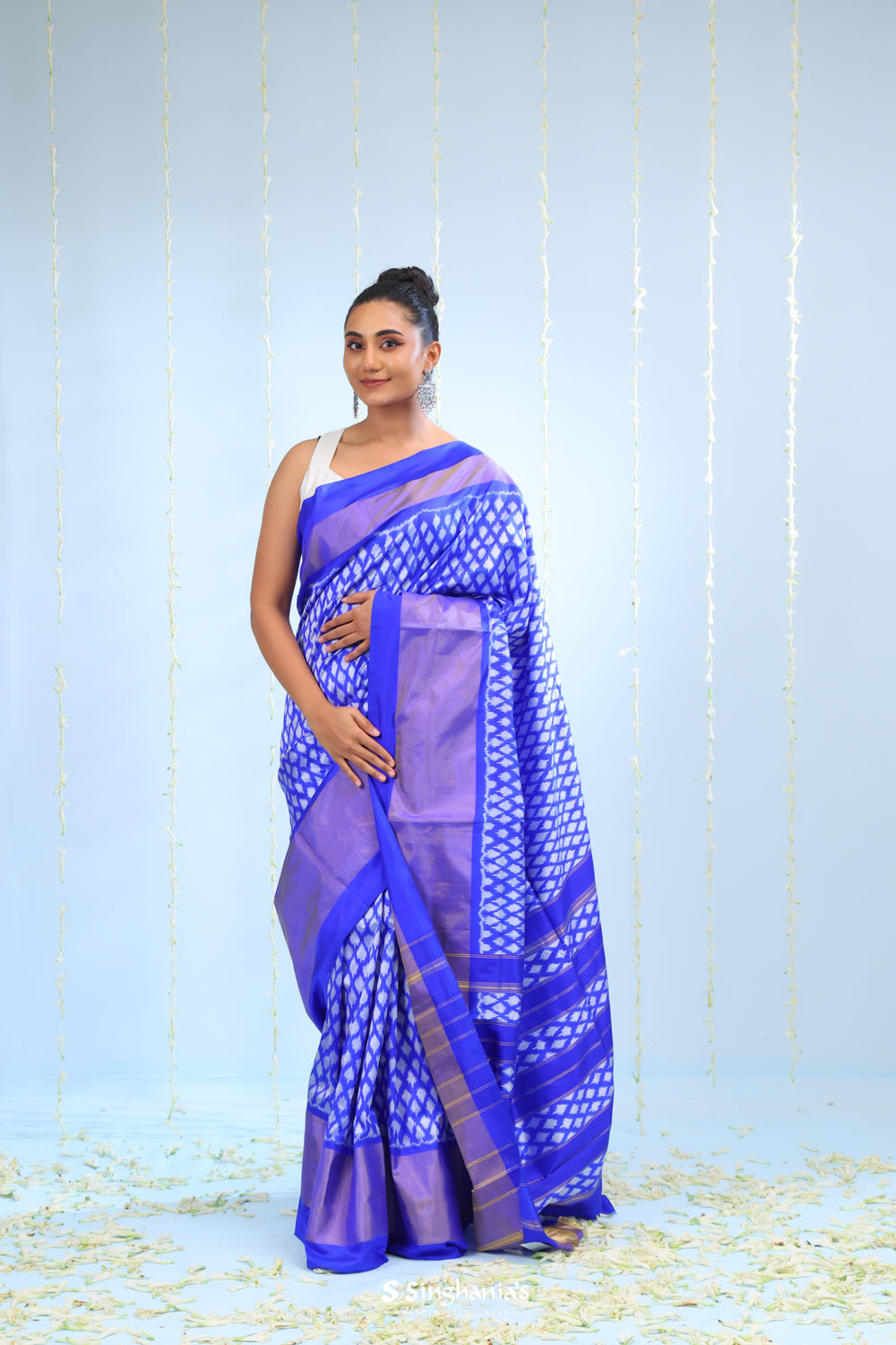 Indigo Blue Ikkat Patola Silk Saree With Butti Design