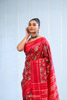 Vermillion Red Ikkat Patola Silk Saree With Jaal Design