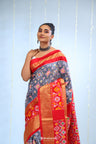 Deep Purple Ikkat Silk Saree With Contrast Border