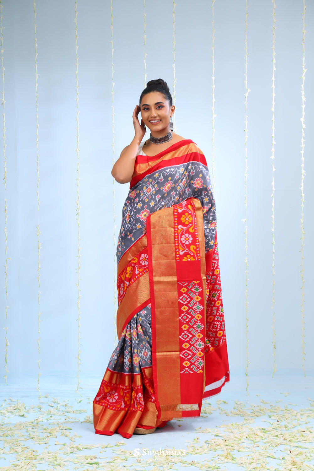 Deep Purple Ikkat Silk Saree With Contrast Border