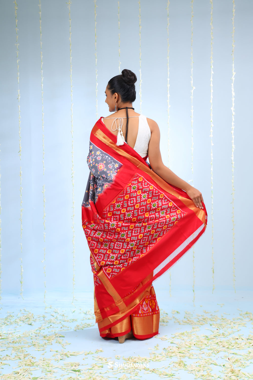 Deep Purple Ikkat Silk Saree With Contrast Border