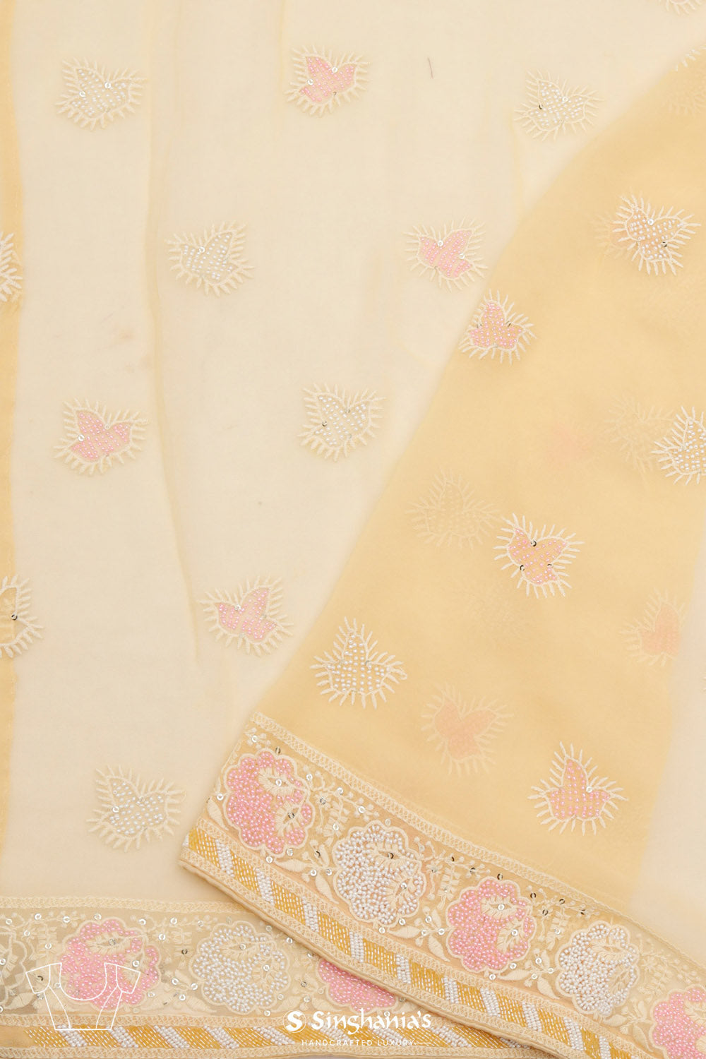 Mocassin Yellow Georgette Lucknowi Saree