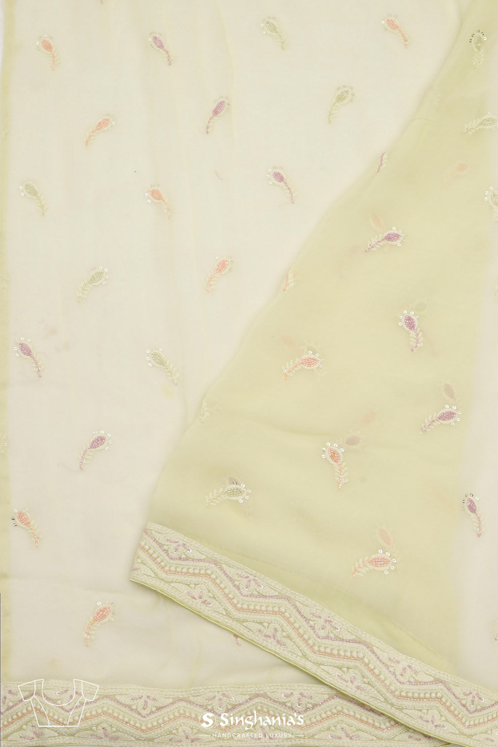 Gin Green Georgette Lucknowi Saree