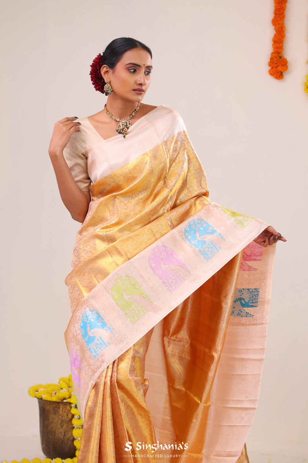 Sunset Gold Heritage Kanjivaram Silk Saree