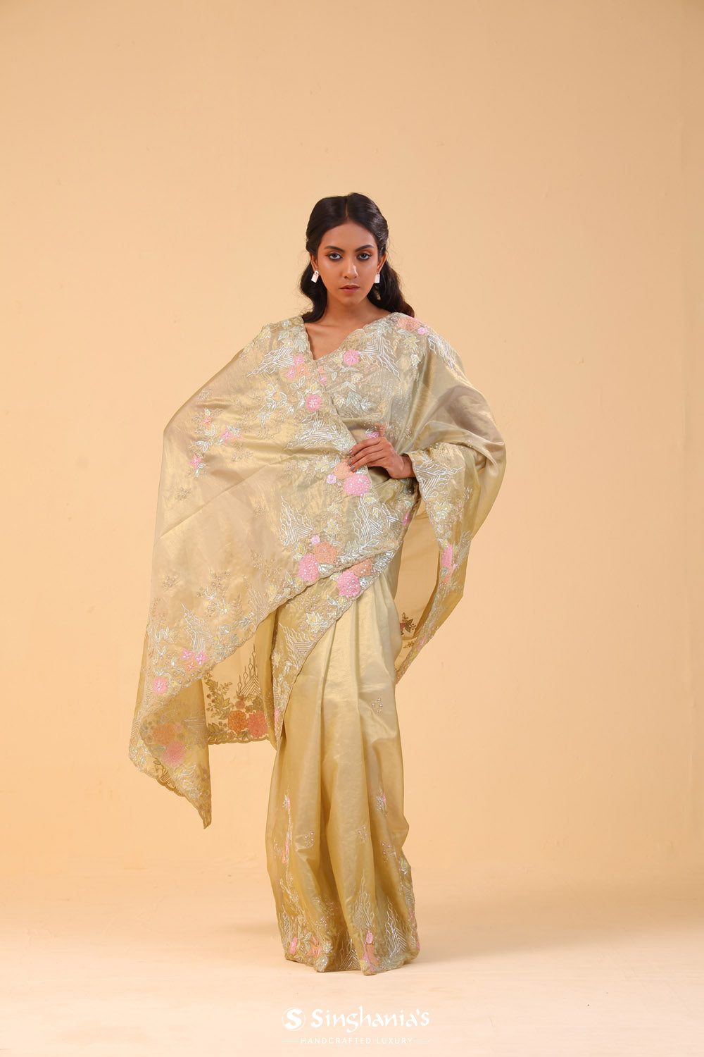 Green Gold Tissue Handcrafted Saree