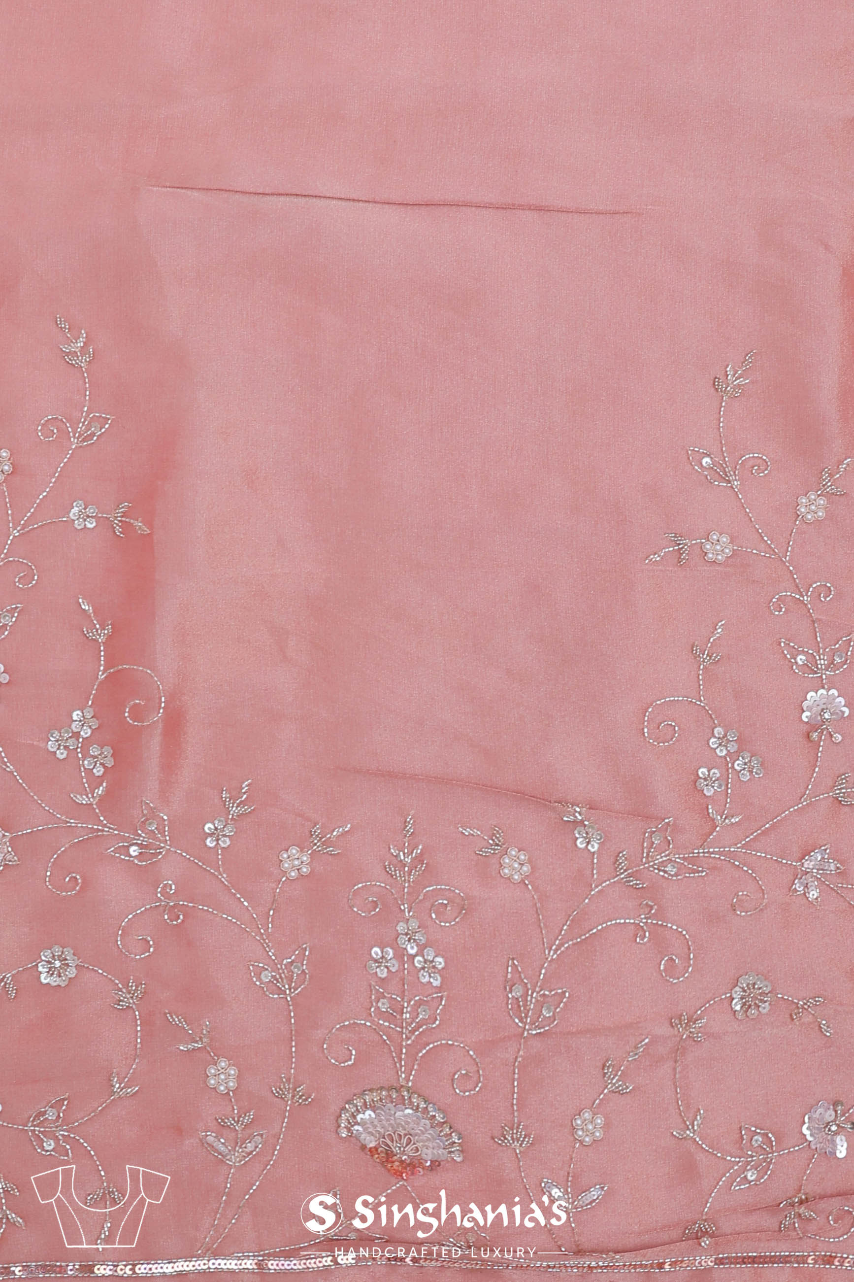 Strawberry Pink Tissue Handcrafted Saree