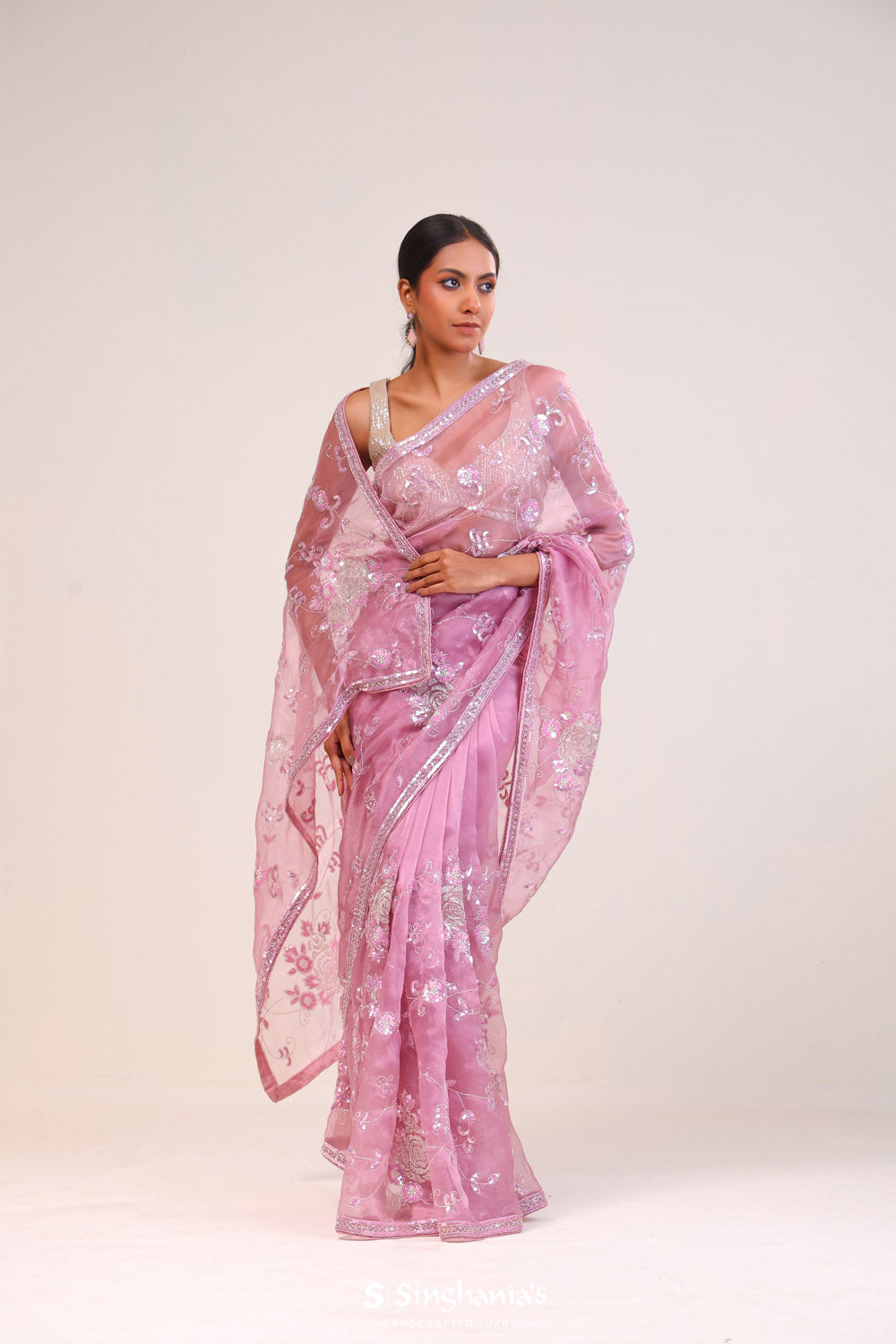 Middle Purple Tissue Handcrafted Saree