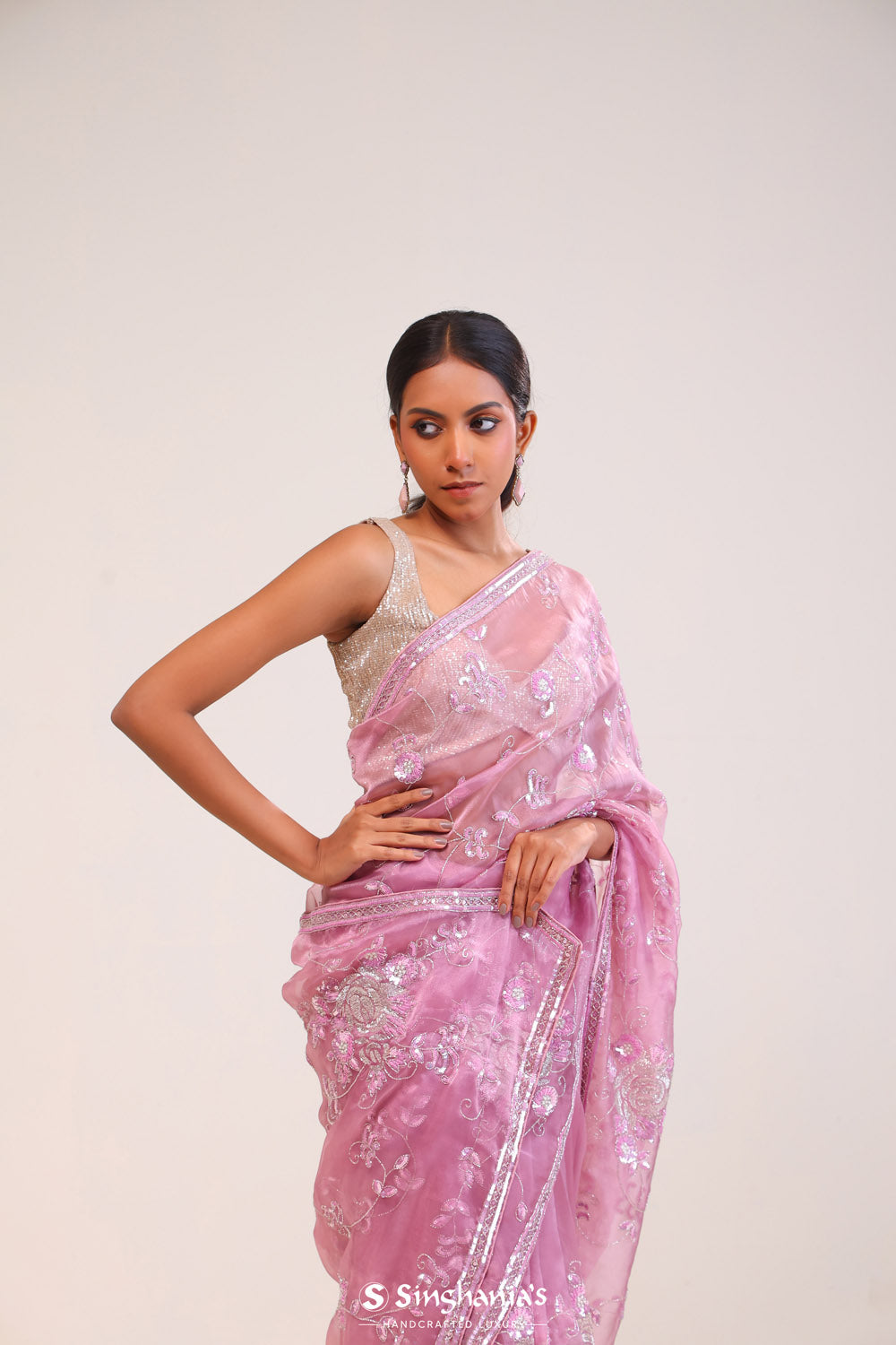 Middle Purple Tissue Handcrafted Saree