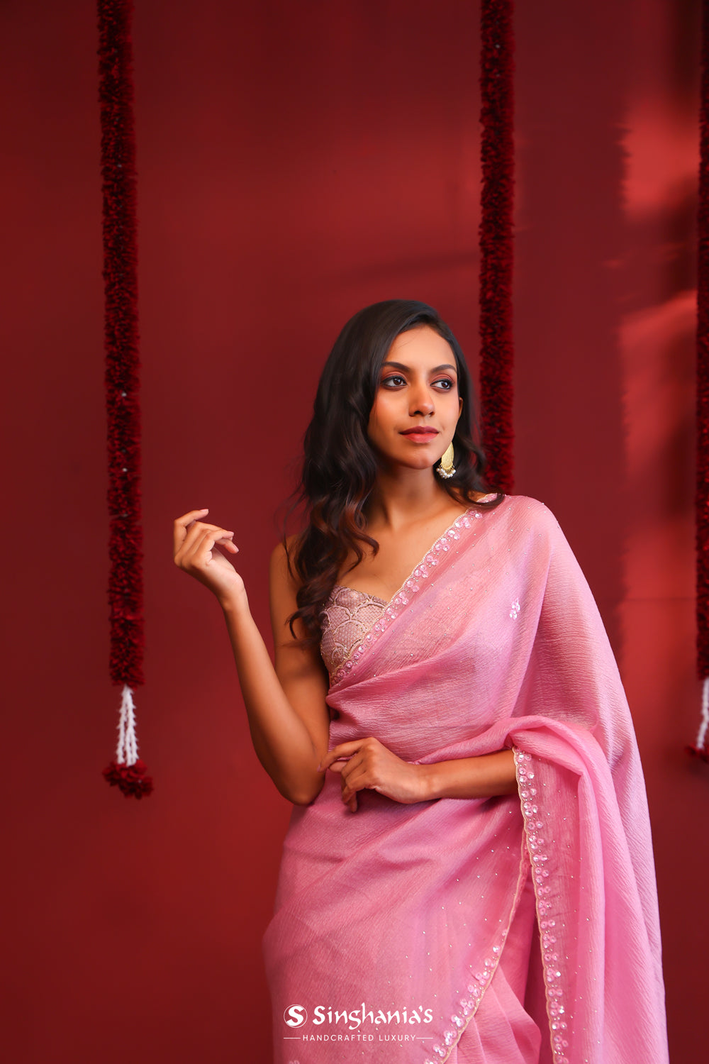 Persian Pink Handcrafted Organza Saree