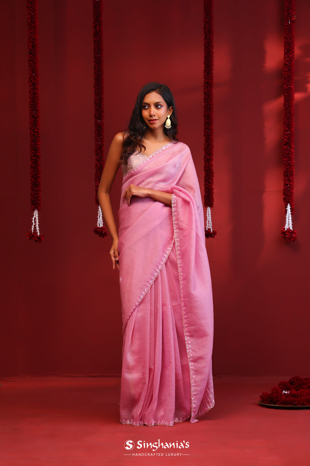 Persian Pink Handcrafted Organza Saree