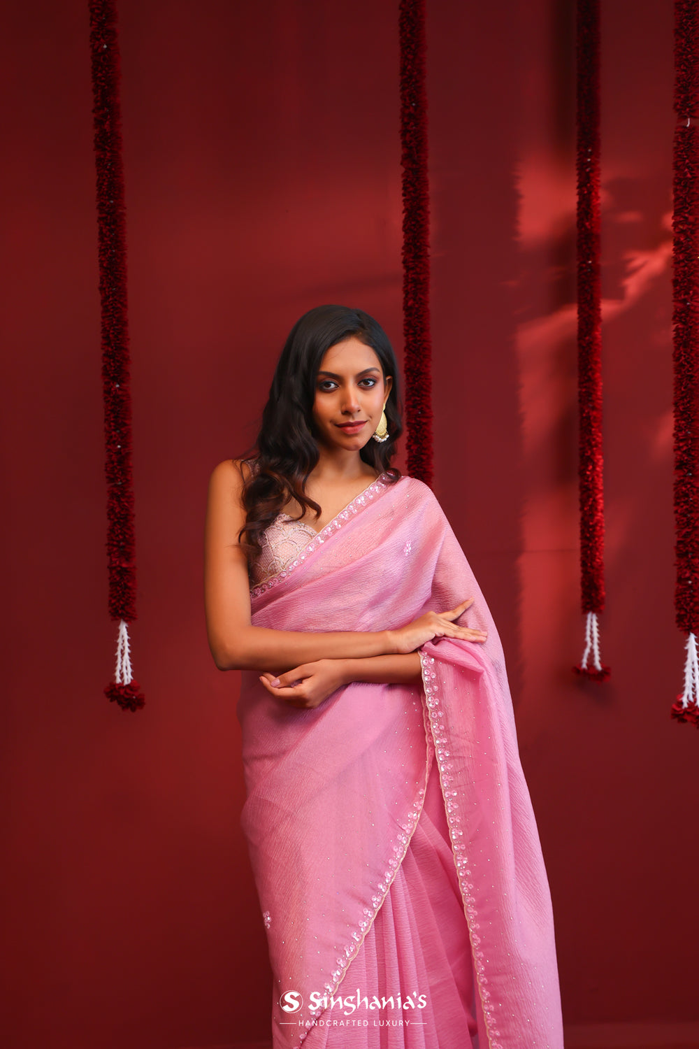 Persian Pink Handcrafted Organza Saree