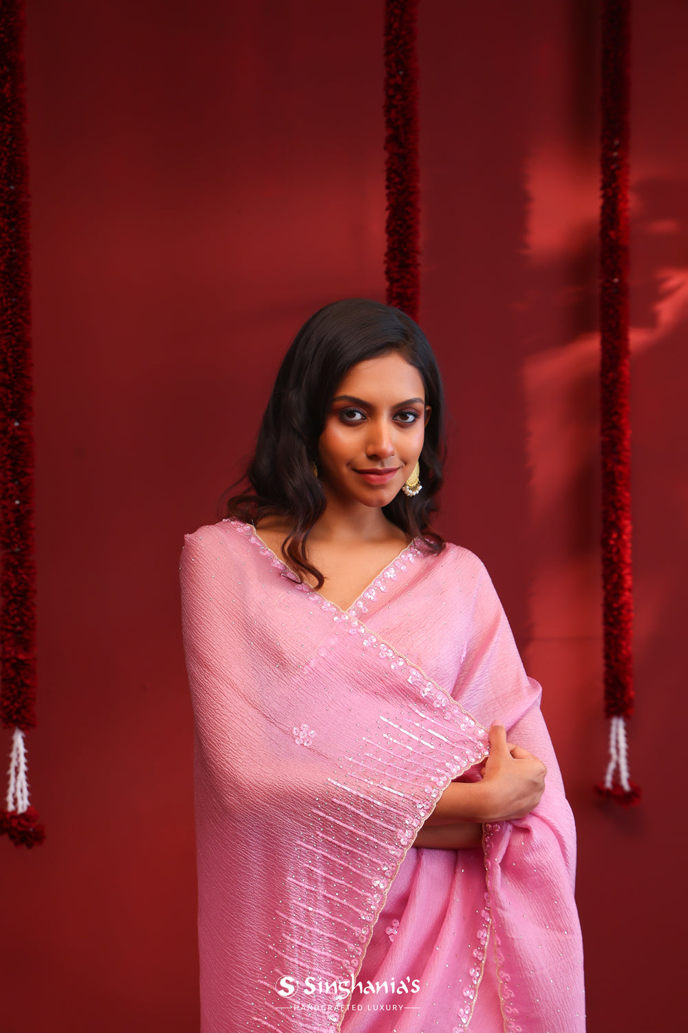 Persian Pink Handcrafted Organza Saree