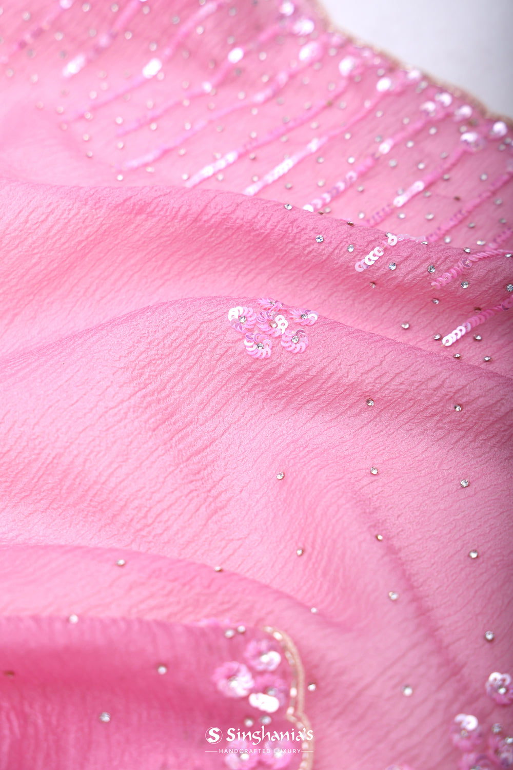 Shampoo Pink Handcrafted Organza Saree