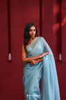 Sky Blue Organza Saree With Hand Embroidery