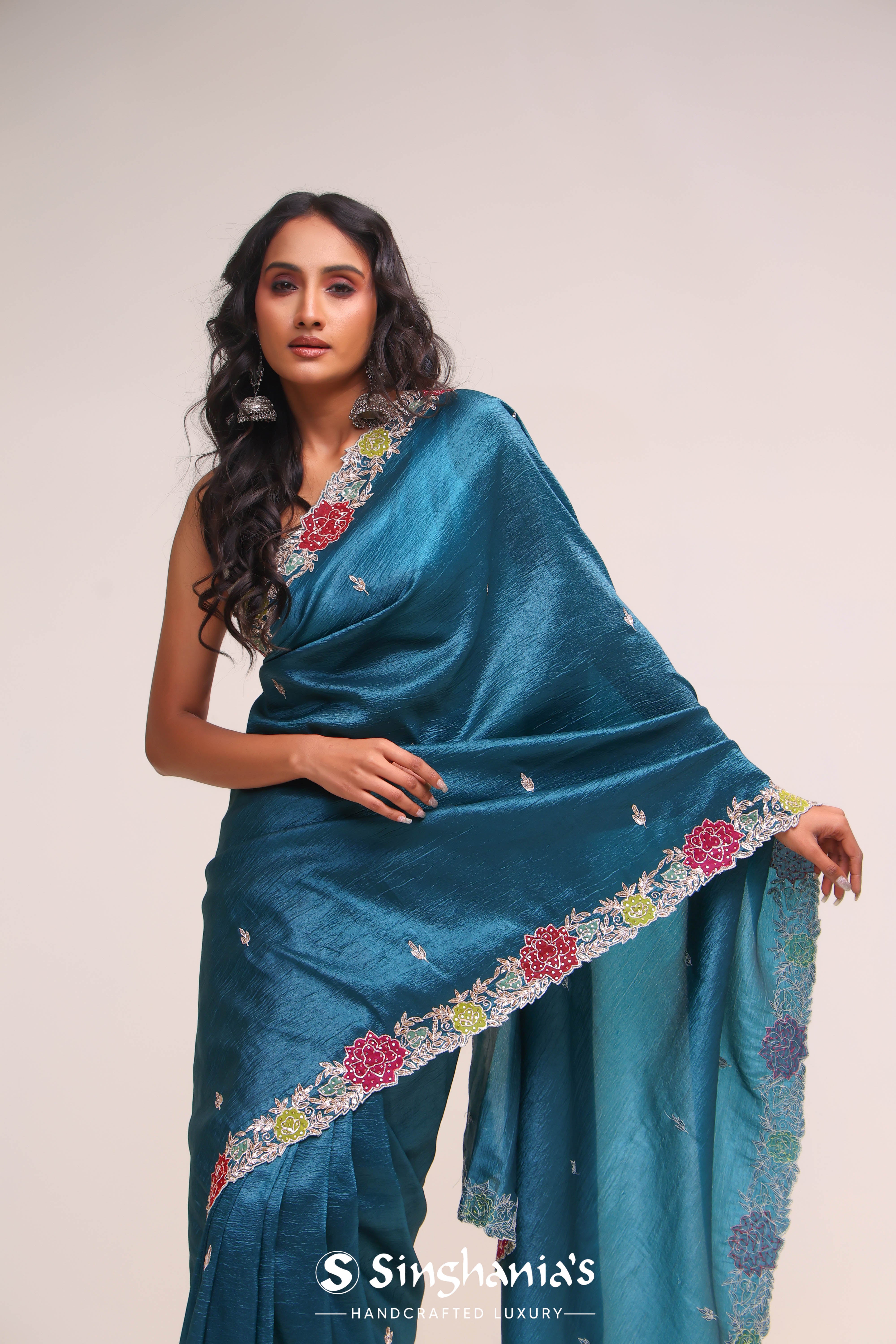 Lapis Blue Organza Handcrafted Saree