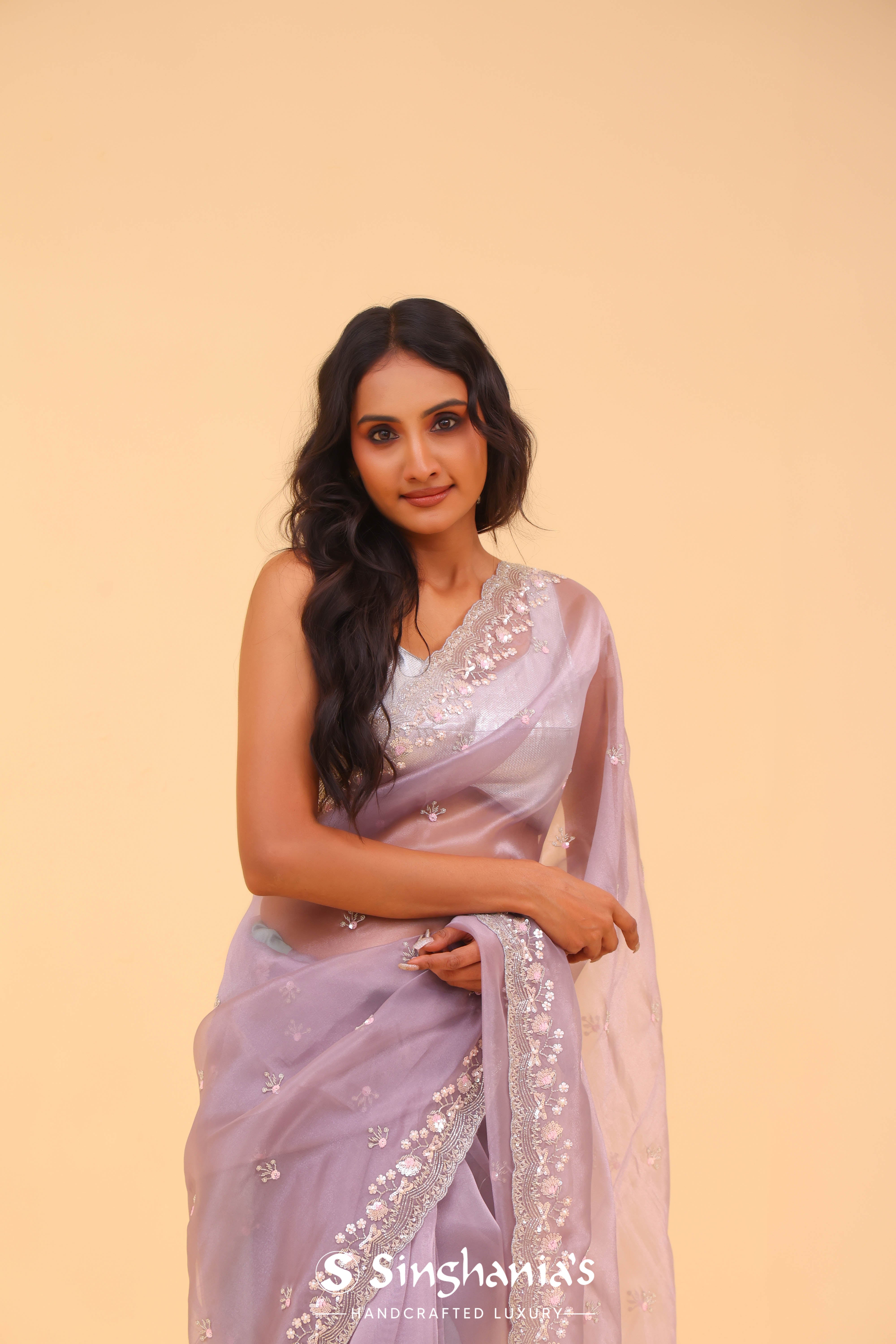 Languid Lavender Organza Handcrafted Saree