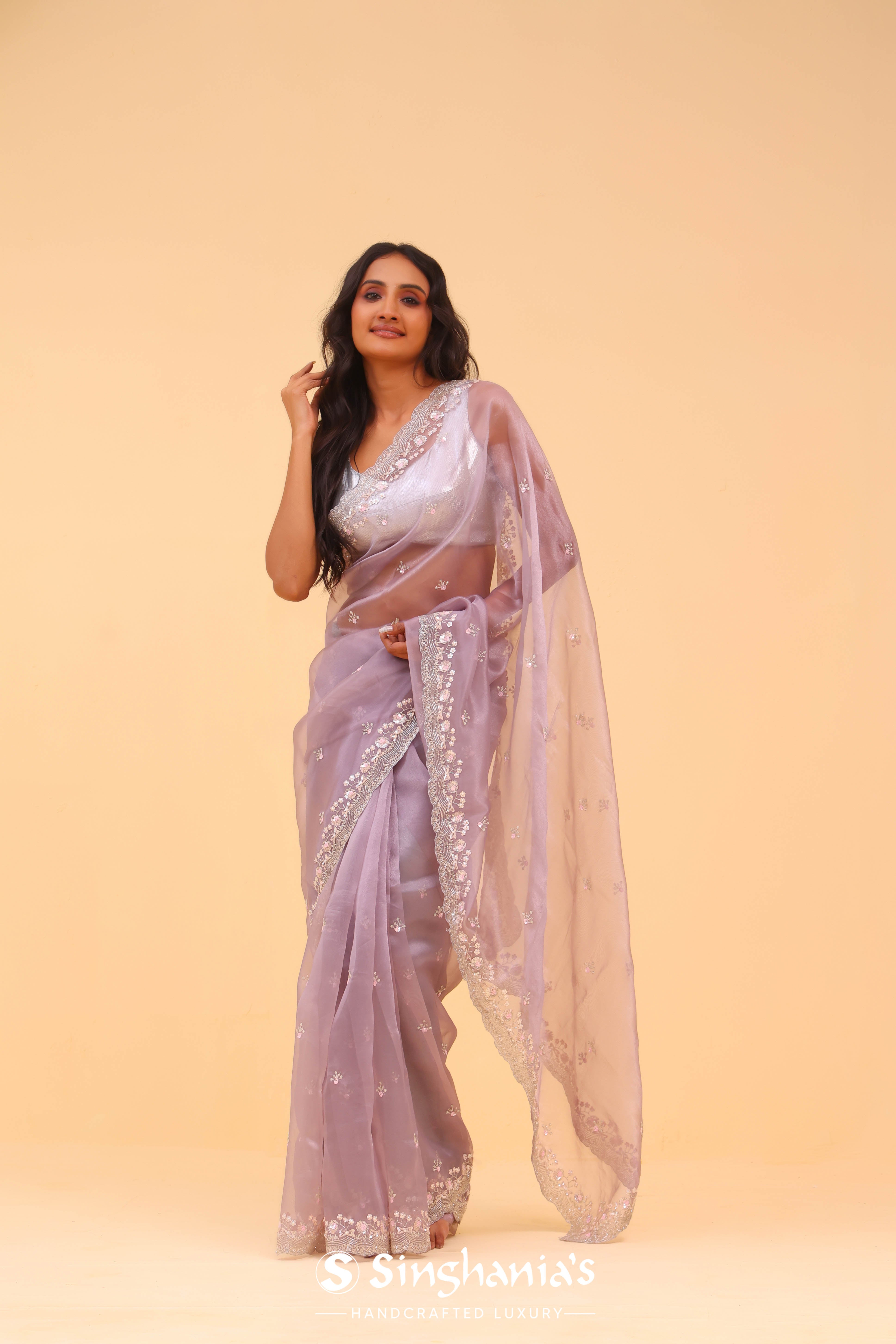 Languid Lavender Organza Handcrafted Saree