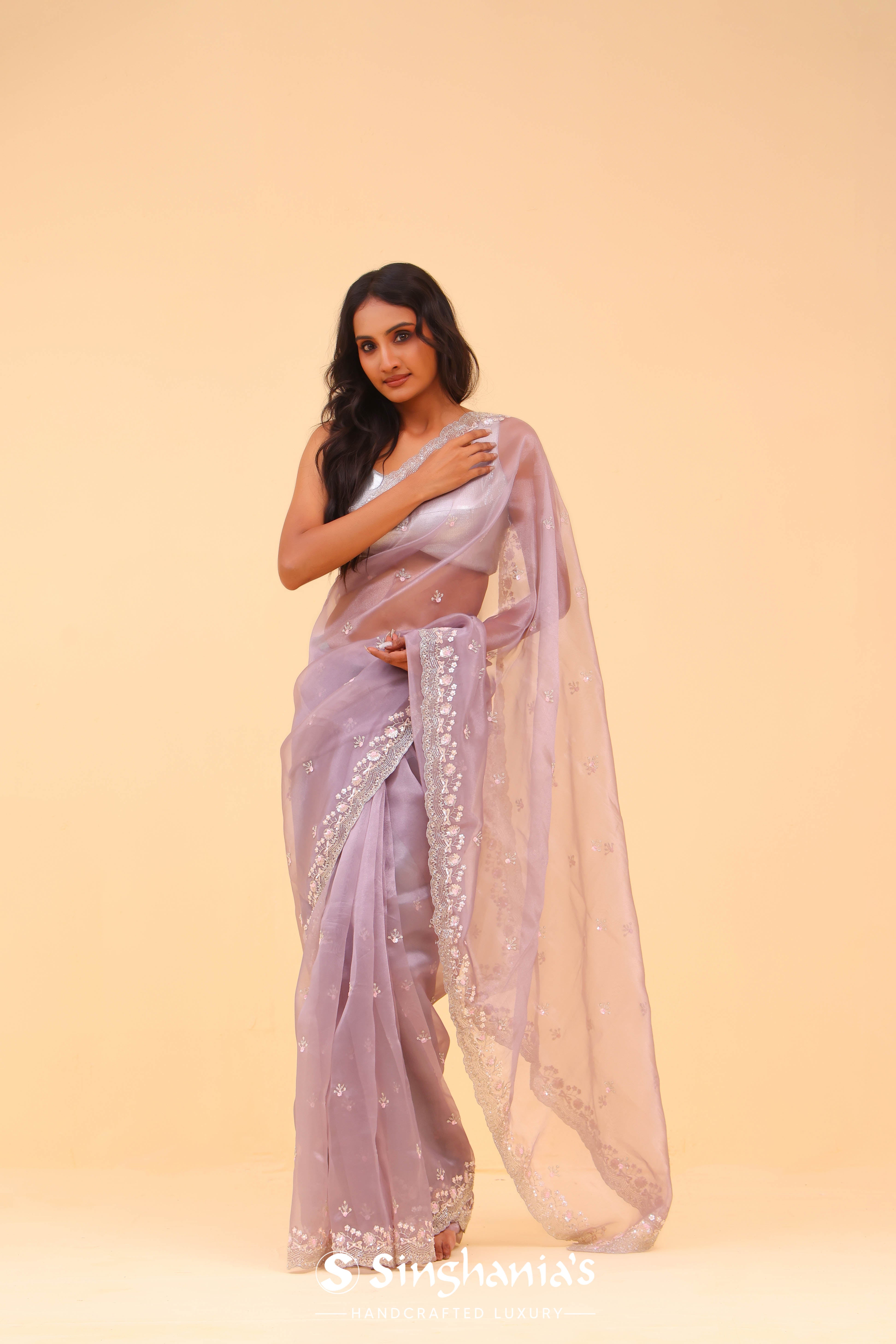 Languid Lavender Organza Handcrafted Saree