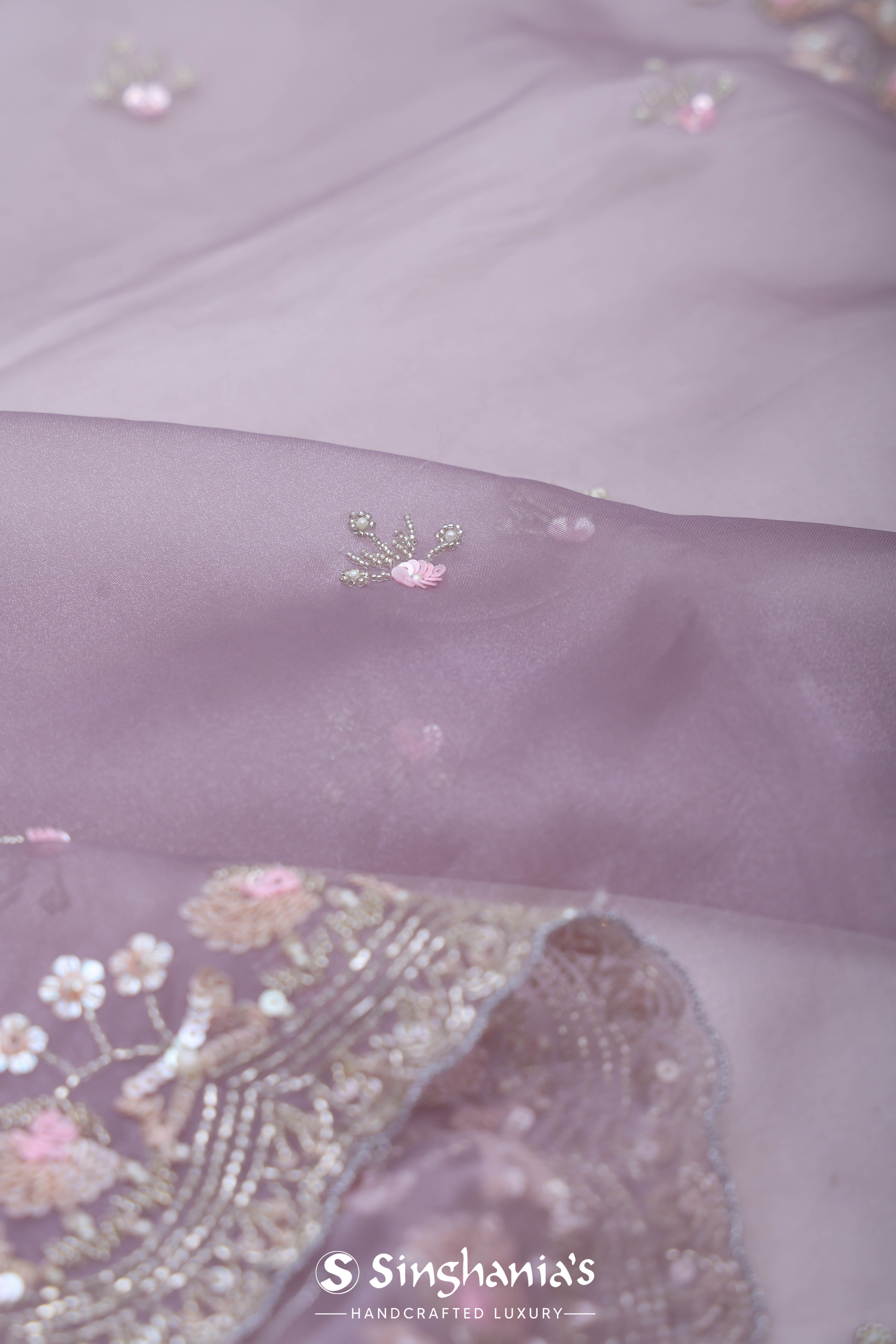 Languid Lavender Organza Handcrafted Saree