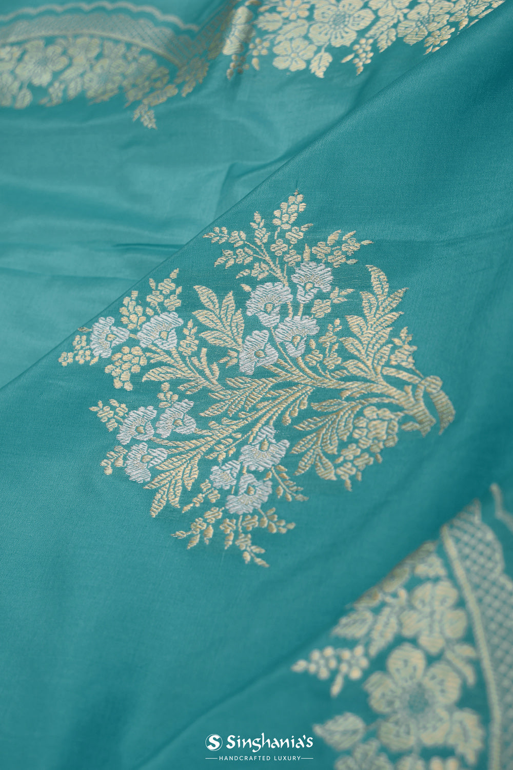 Turquoise Blue Butta Banarasi Silk Saree