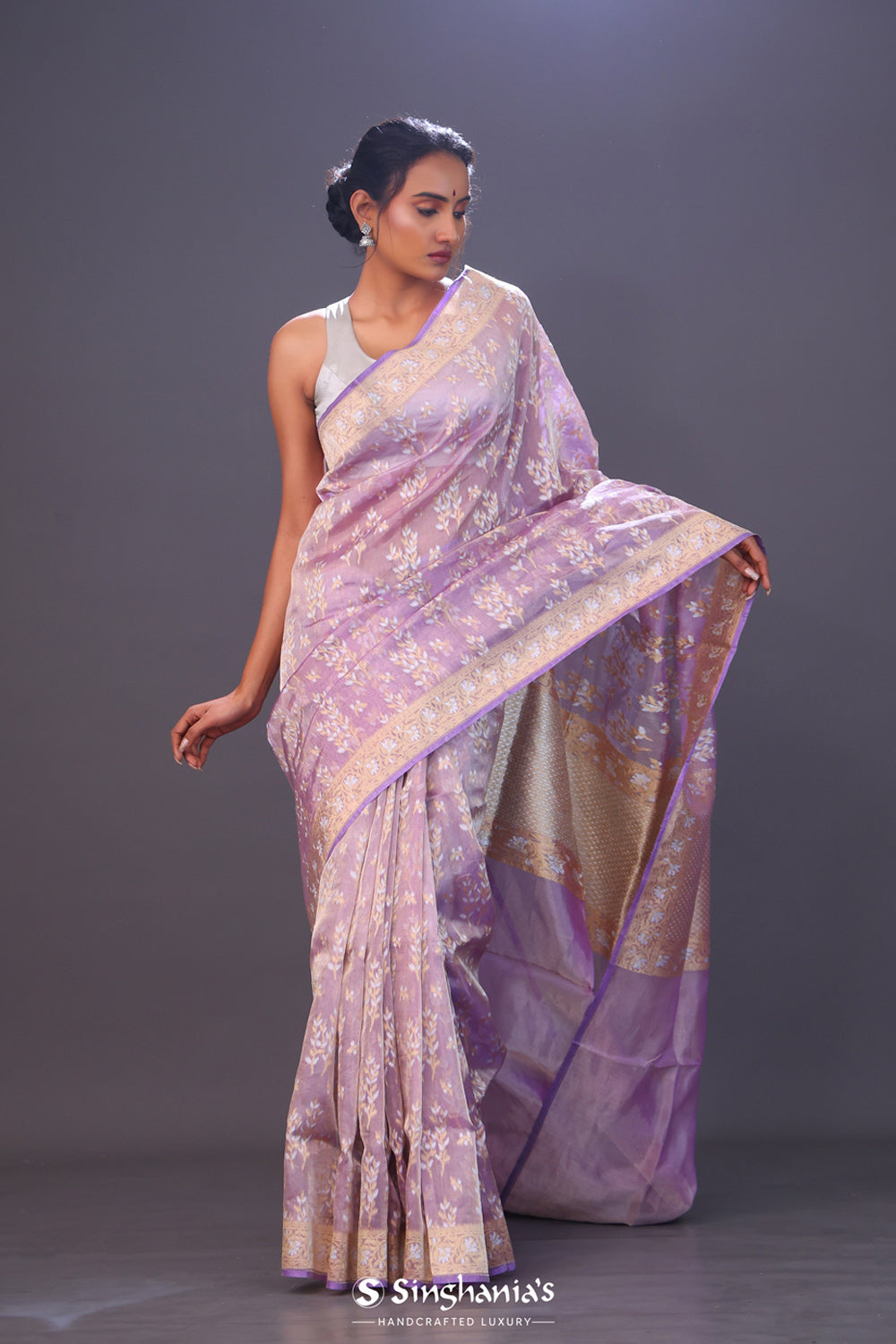 Orchid Purple Floral Tissue Banarasi Silk Saree