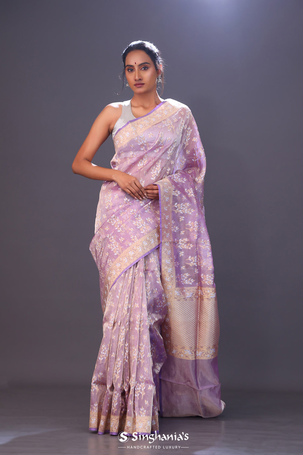 Orchid Purple Floral Tissue Banarasi Silk Saree