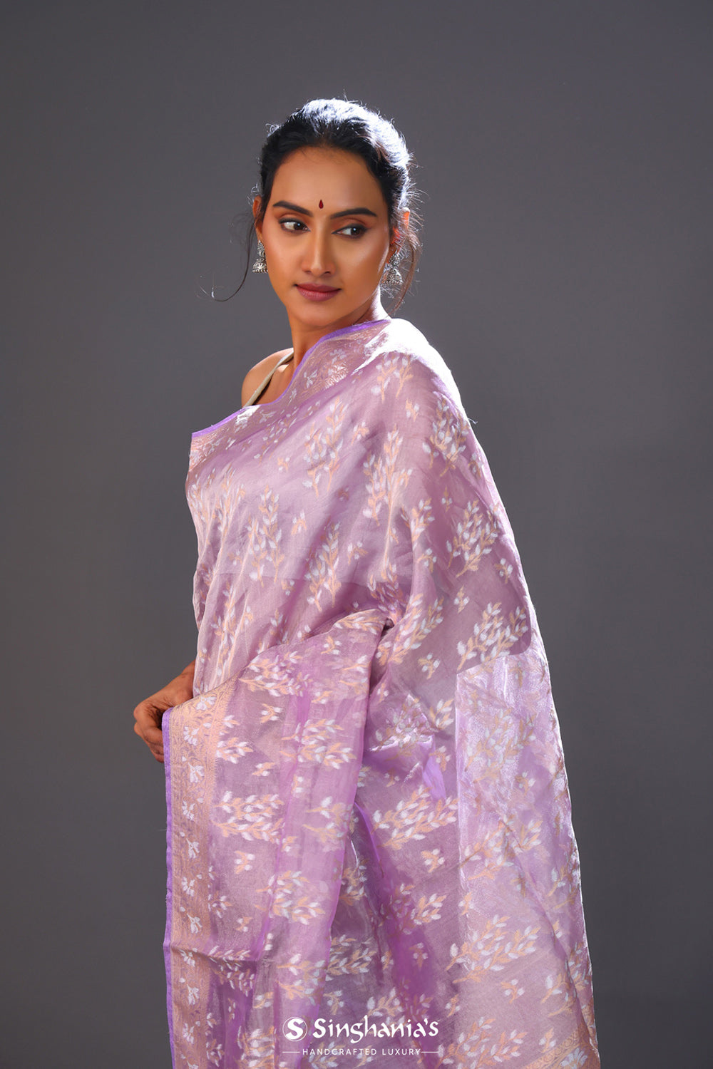 Orchid Purple Floral Tissue Banarasi Silk Saree