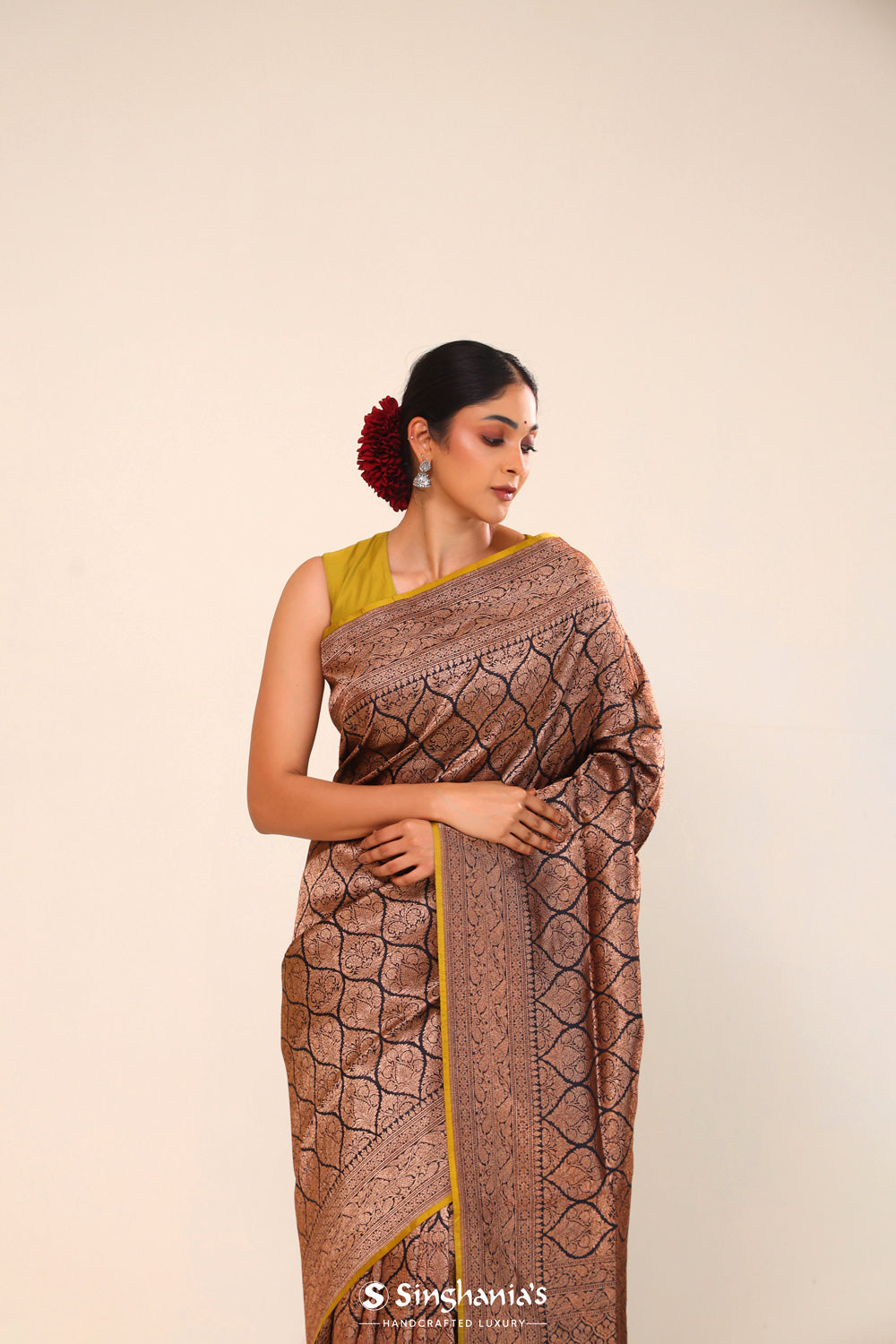 Slate Black Chiniya Banarasi Silk Saree