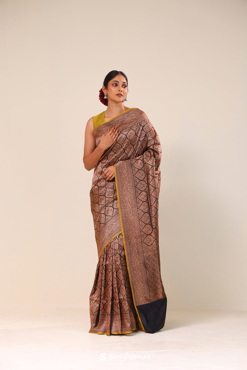 Slate Black Chiniya Banarasi Silk Saree