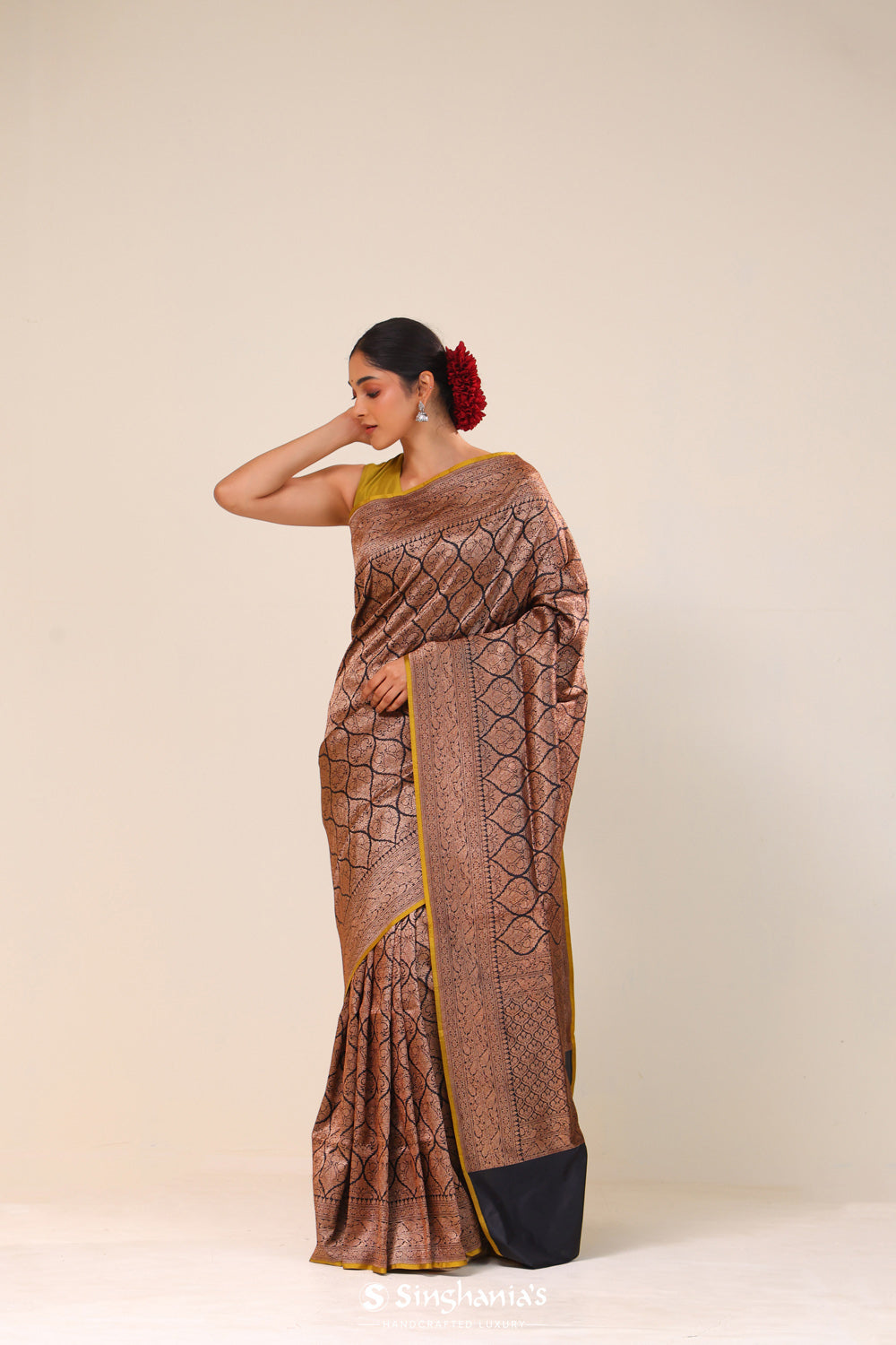 Slate Black Chiniya Banarasi Silk Saree