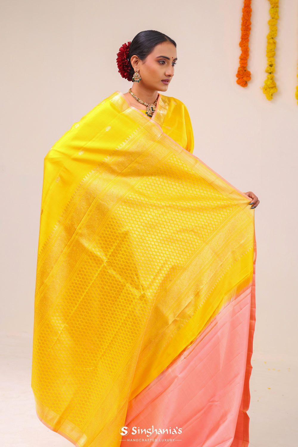 Vibrant Yellow Butti Kanjivaram Silk Saree