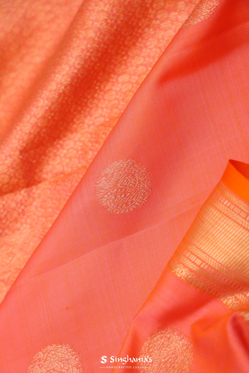 Georgia Peach Peacock Kanjivaram Silk Saree